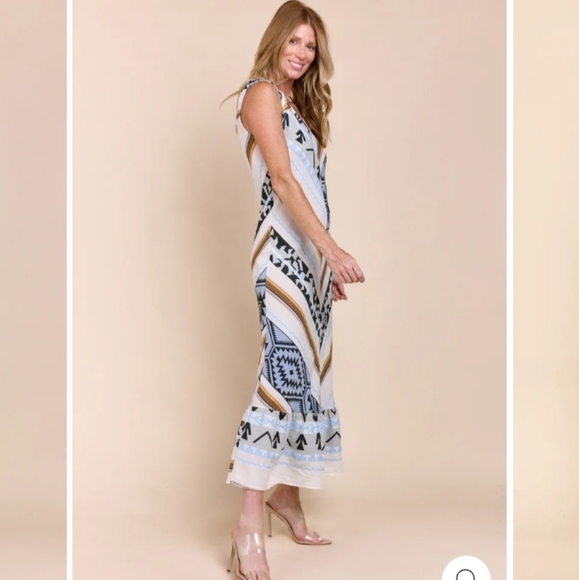 Sophia Made in Italy Chic Blue, Brown & White Midi Dress, Fits 2-8, Stretchy - Picture 2 of 9